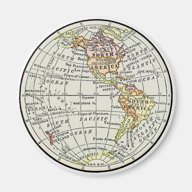 Western Hemisphere Map Globe Travel Magnet (Front)