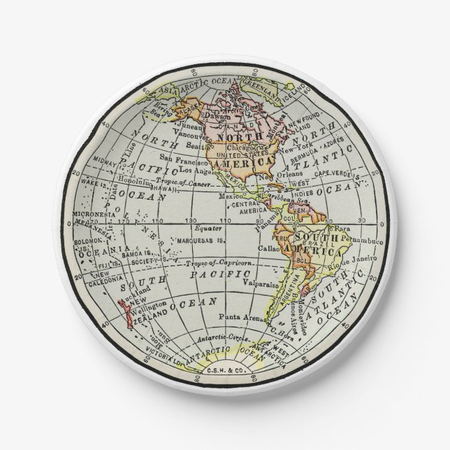 Western Hemisphere Map Globe Travel Paper Plate (Front)