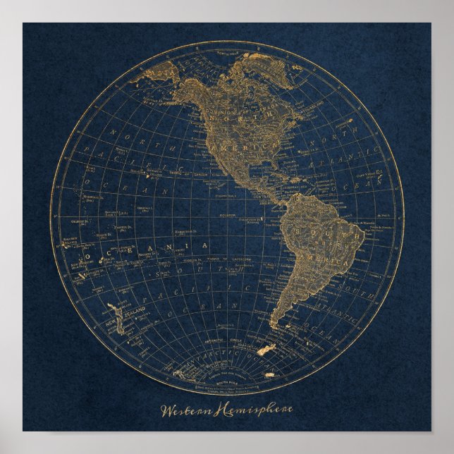 Western Hemisphere Map Vintage Poster (Front)