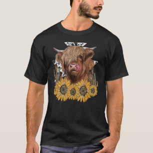 Western Highland Cow With Sunflower And Cactus Leo T-Shirt