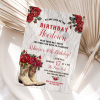 Western Hoedown Rustic Cowgirl Red Floral Birthday