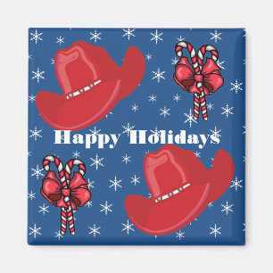 Western Holiday Cowboy Hat With Candy Canes Magnet