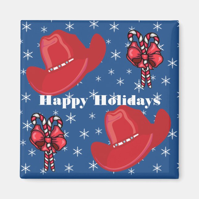 Western Holiday Cowboy Hat With Candy Canes Magnet (Front)