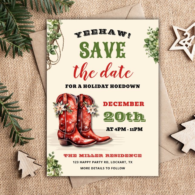 Western Holiday Hoedown, Christmas Country Cowboy Save The Date (Creator Uploaded)