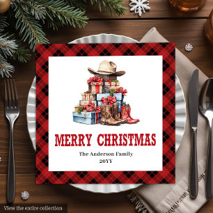 Western holiday napkins with buffalo plaid accent