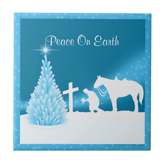 Western Home Decor Praying Cowboy Holiday Tile (Front)