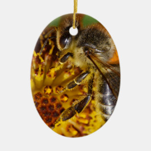 Western Honey Bee Macro Photo Ceramic Tree Decoration