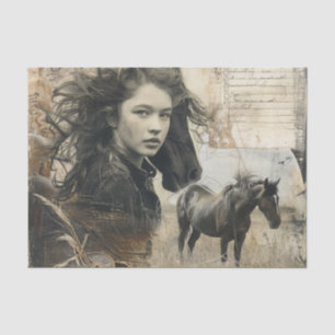 Western Horse and Girl Stained Decoupage Tissue Paper