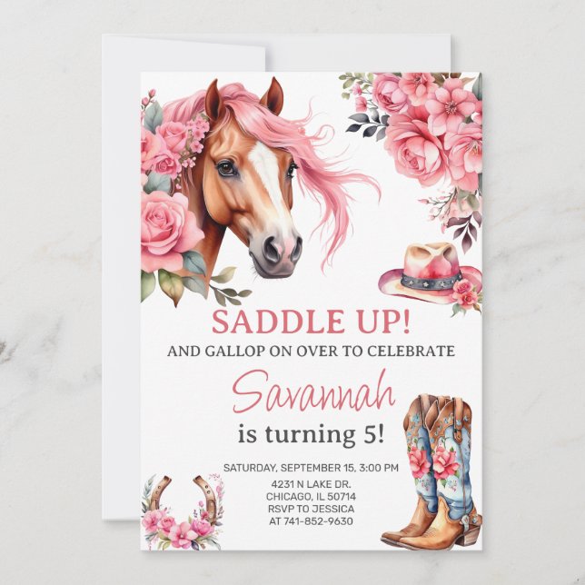 Western Horse Birthday Party Girl Cowgirl Invitation (Front)