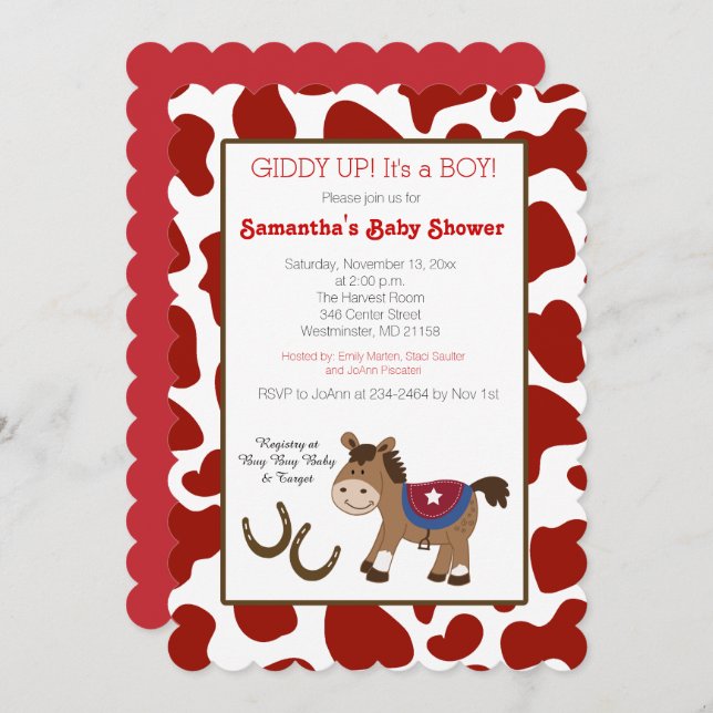 Western Horse Cow Print Die Cut Invitation (Front/Back)