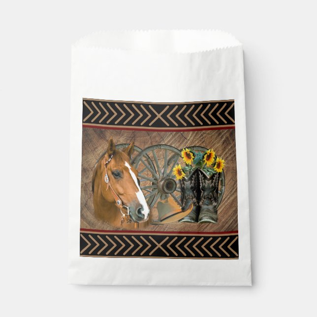 Western Horse Cowboy Boots Cowboy Hat Wagon Wheel Favour Bags (Front)