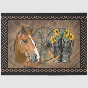 Western Horse Cowboy Boots Cowboy Hat Wagon Wheel Tissue Paper