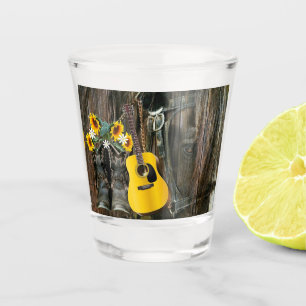Western Horse Cowboy boots Guitar Sunflowers Shot Glass