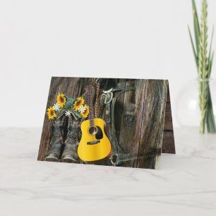 Western Horse Cowboy boots Guitar Sunflowers Thank You Card