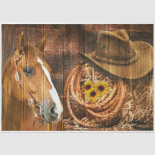 Western Horse Cowboy Hat Lasso Rustic Barn Board Tissue Paper