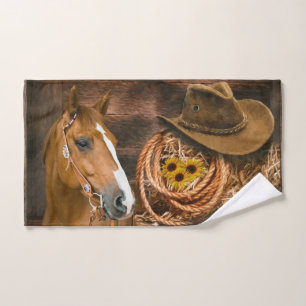 Western Horse Cowboy Hat Lasso Sunflowers  Hand Towel
