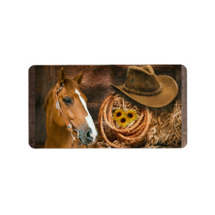 Western Horse Cowboy Hat Lasso Sunflowers  Label