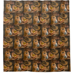 Western Horse Cowboy Hat Lasso Sunflowers Shower Curtain