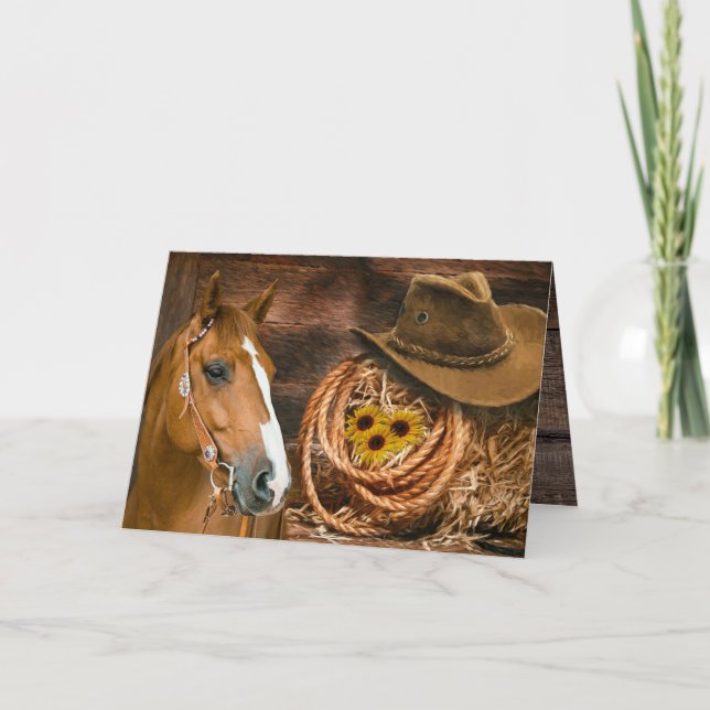 Western Horse Cowboy Hat Lasso Sunflowers  Thank Y You Card (Front)
