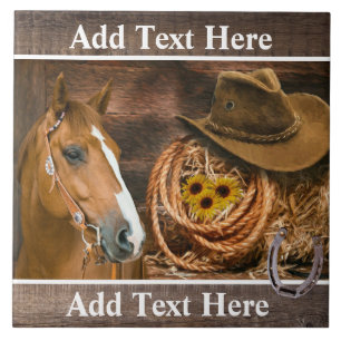 Western Horse Cowboy Hat Lasso Sunflowers Tile