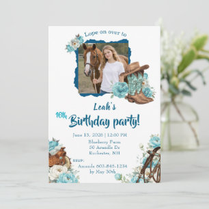 Western Horse Floral Birthday Invitation – White
