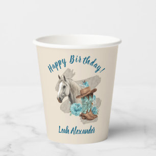 Western Horse Floral Equestrian- Cream Paper Cups