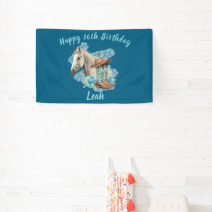 Western Horse Floral Equestrian- Navy Banner