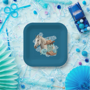 Western Horse Floral Equestrian- Navy Paper Plates