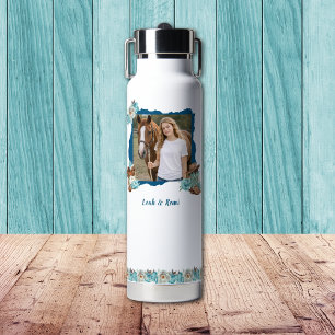 Western Horse Floral Water Bottle – White