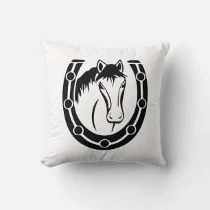 Western Horse Horseshoe Black White Equestrian Cushion