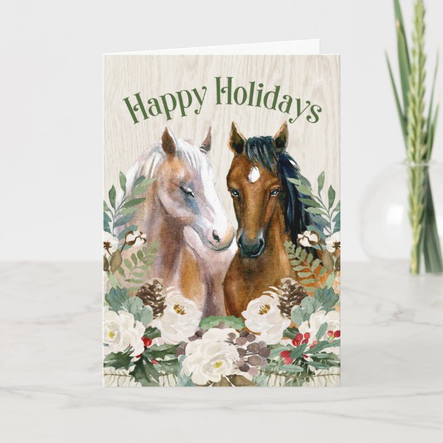 Western Horse Pair in Country Style Christmas Holiday Card (Front)