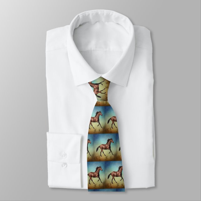 Western Horse Print Necktie (Tied)