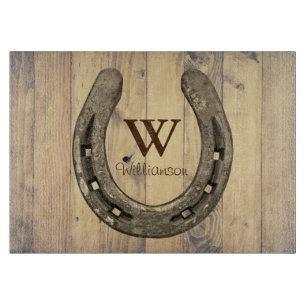 Western Horse Ranch Horseshoe & Barn Wood Planks Cutting Board