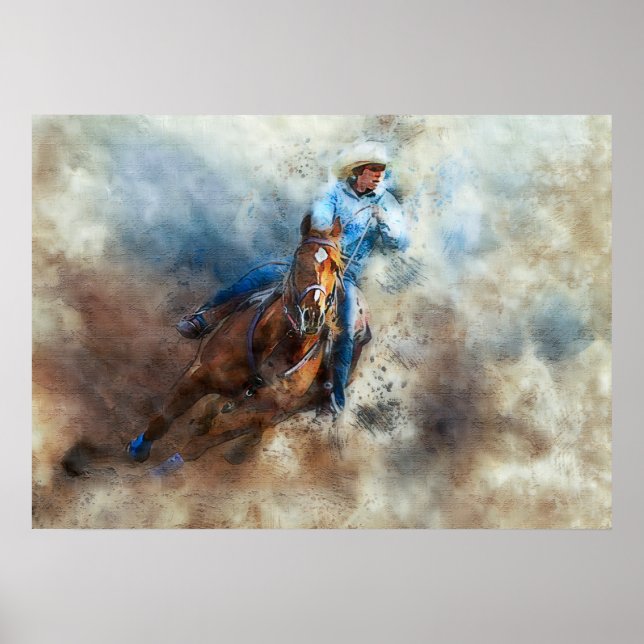 Western Horse Rodeo Cowboy Art Wall Poster (Front)