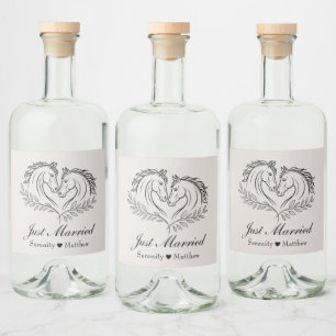 Western Horse Rustic Country Just Married Wedding Liquor Bottle Label