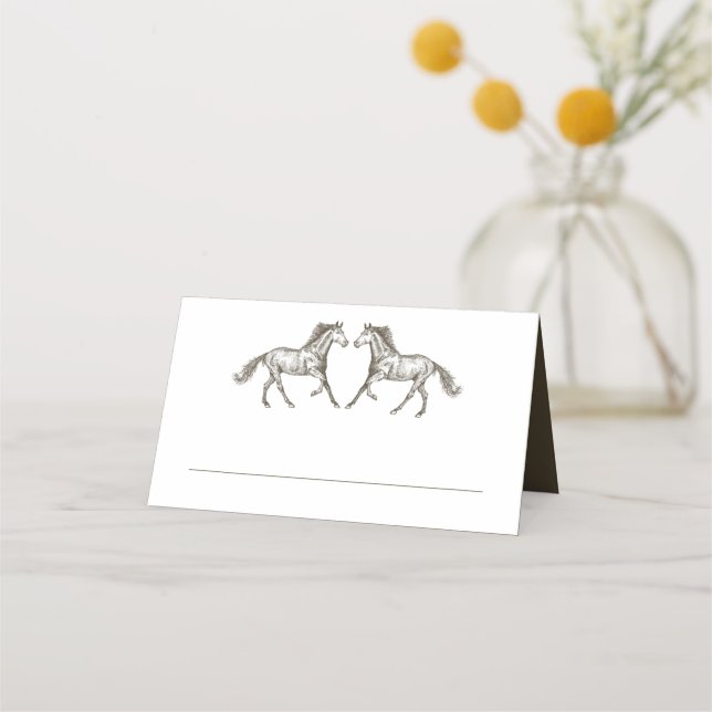 Western Horse Rustic Wedding Country Brown Place Card (Front)