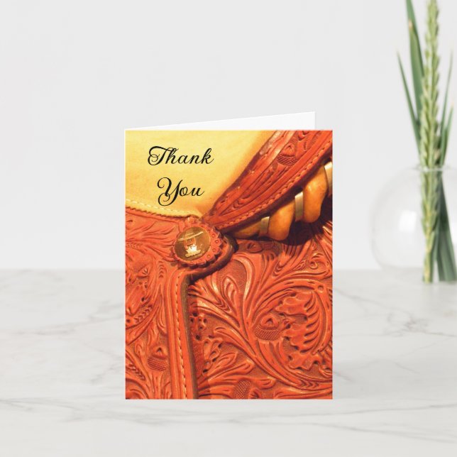 Western Horse Saddle Country Thank You Card (Front)