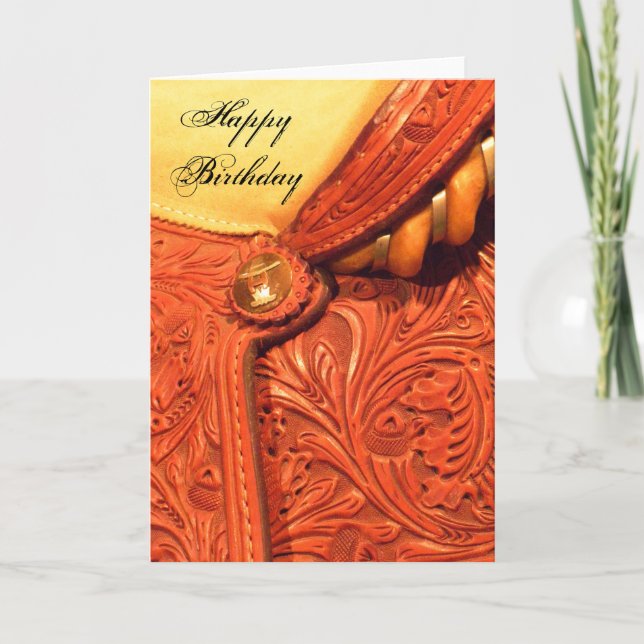 Western Horse Saddle Happy Birthday Card (Front)