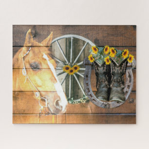 Western Horse Wagon Wheel Horseshoe Cowboy Boots Jigsaw Puzzle