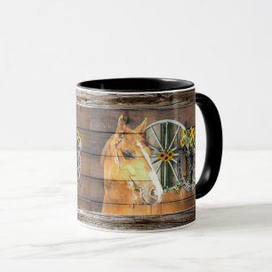 Western Horse Wagon Wheel Horseshoe Cowboy Boots M Mug