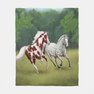 Western Horses Running Free Fleece Blanket