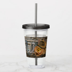 Western Horseshoe Cowboy Hat Lasso Acrylic Tumbler