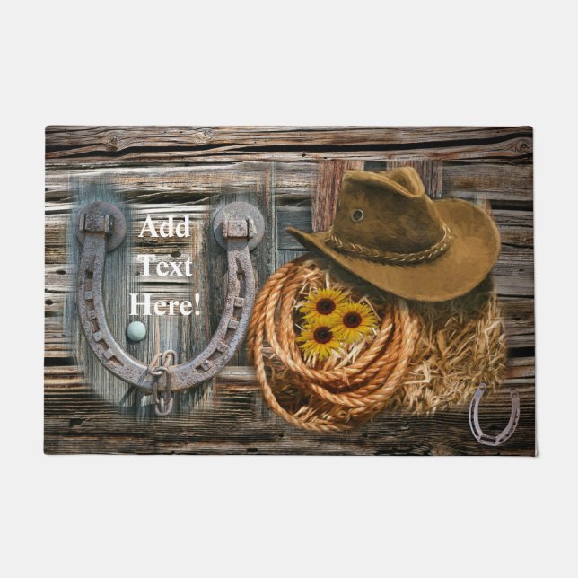Western Horseshoe Cowboy Hat Lasso Doormat (Front)