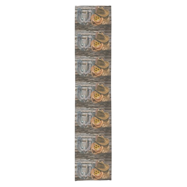 Western Horseshoe Cowboy Hat Lasso Short Table Runner (Front)