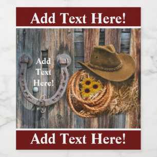 Western Horseshoe Cowboy Hat Lasso Wine Label