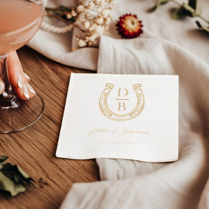 Western Horseshoe Custom Name & Monogram Wedding Foil Napkins