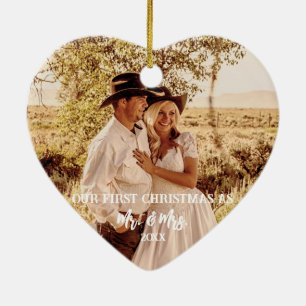 Western Horseshoe Monogram 1st Christmas Married Ceramic Tree Decoration