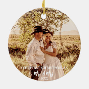 Western Horseshoe Monogram 1st Christmas Married Ceramic Tree Decoration