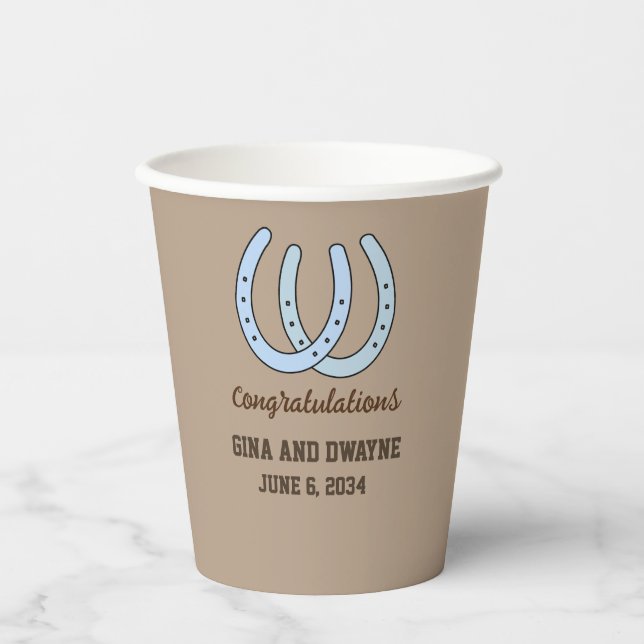 Western Horseshoe Wedding Personalised Paper Cups (Front)