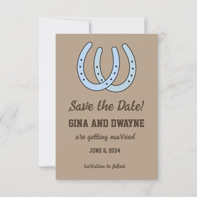 Western Horseshoe Wedding Save the Date Card (Front)